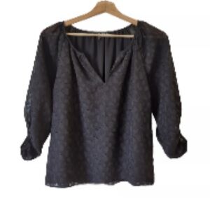 WHBM Black Cheetah Peasant Whimsical Goth Blouse Womens Top Career XS